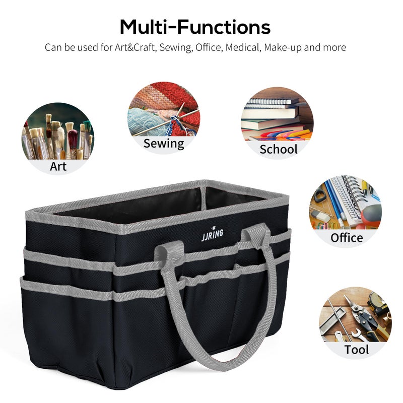 Jjring Craft and Art Organizer Tote Bag - 600D Silver Nylon Fabric Art Caddy with Pockets - for Art, Craft, Sewing, Medical, and Office Supplies Storage - Image 3
